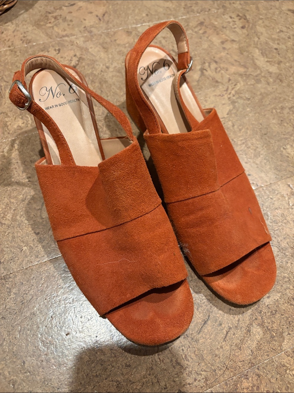 No. 6 Rust Suede Slingback Open-Toe Sandals